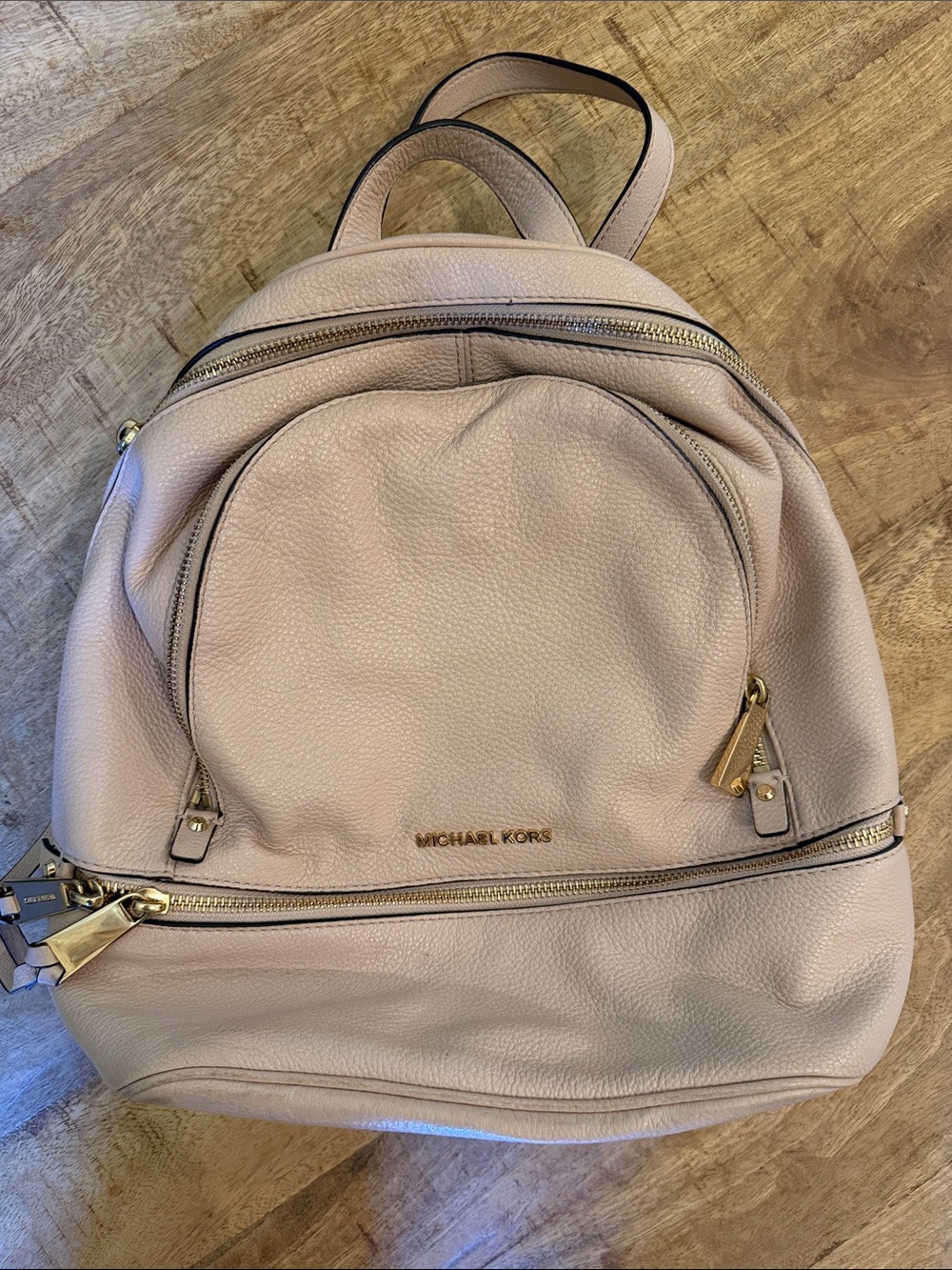 Michael Kors Blush Pink Pebbled Leather Backpack with Gold Hardware